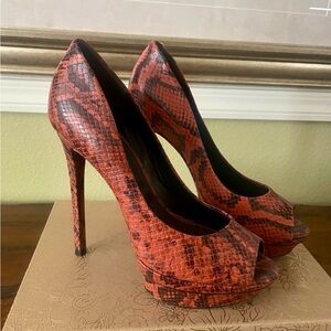 Brian Atwood Python Print Peep-Toe Heels